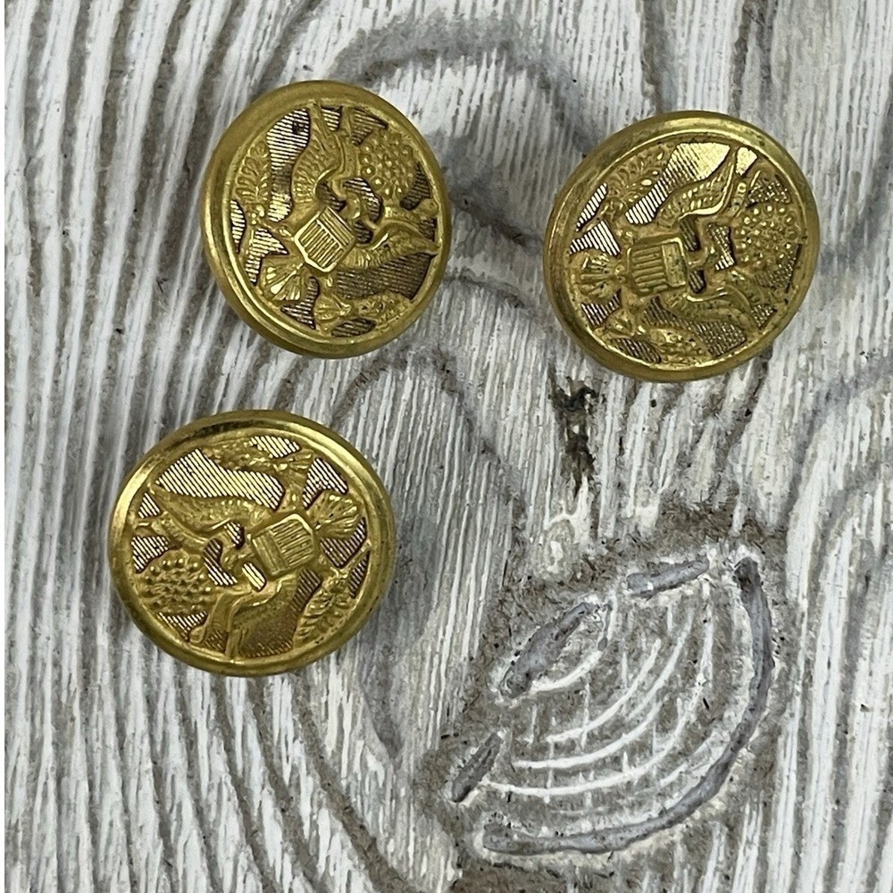 Vintage Waterbury Button Co Brass US Military Eagle Great Seal Buttons Set of 3